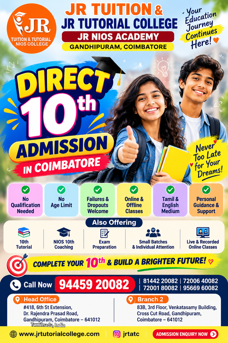 Direct 10th Admission in Coimbatore | JR Tutorial College | Tutorial College in Coimbatore| Tutorial Center