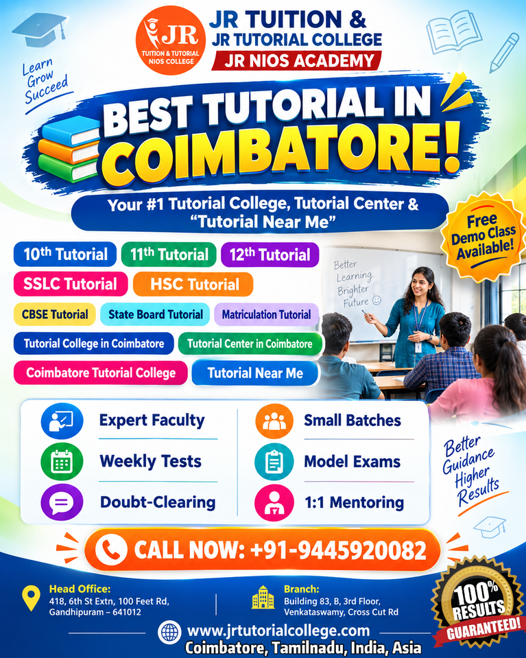 Your Trusted Tutorial Partner | 📚 Looking for the Best TUTORIAL in Coimbatore? You Found It! JR TUTORIAL COLLEGE COIMBATORE TAMILNADU INDIA